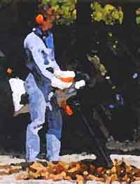 スチールBG85ブロワバキュームキットにて落ち葉吸引中